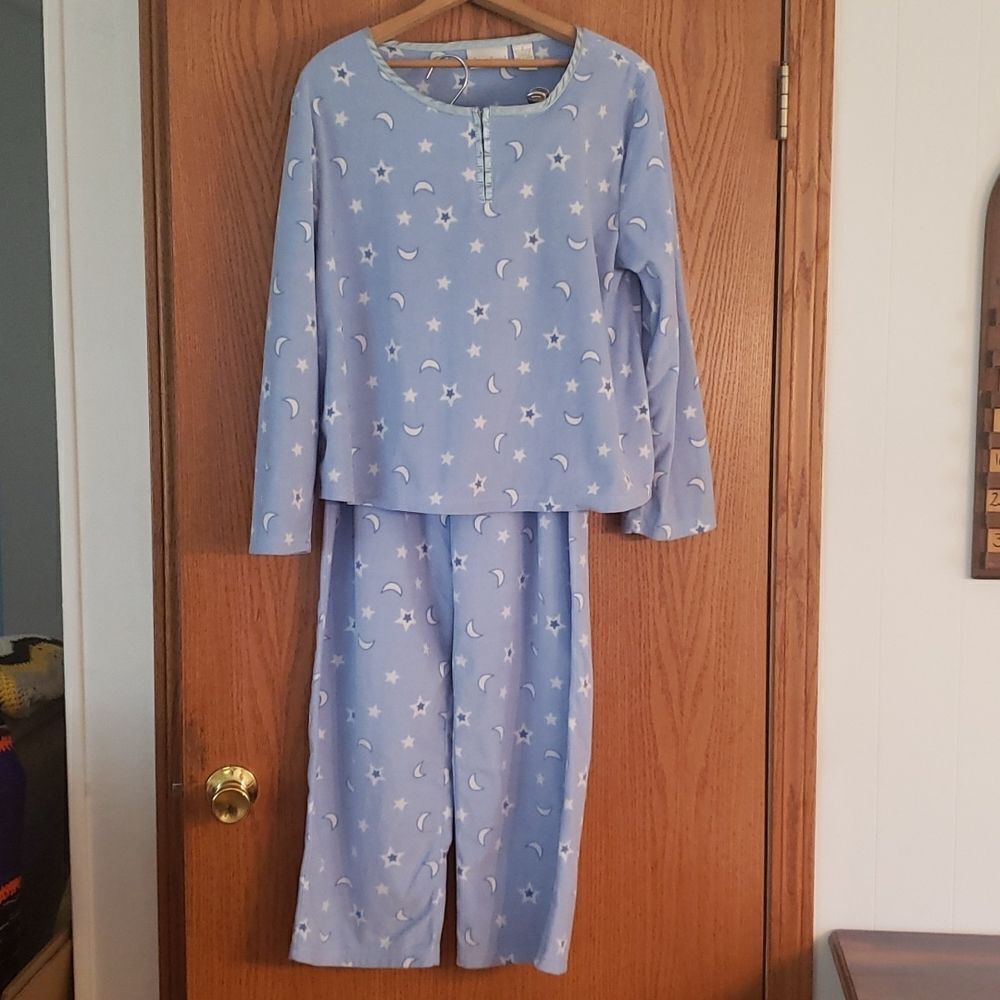 EUC Ladies Fleece 2 Piece Pajama Set - Moon Stars Sz S